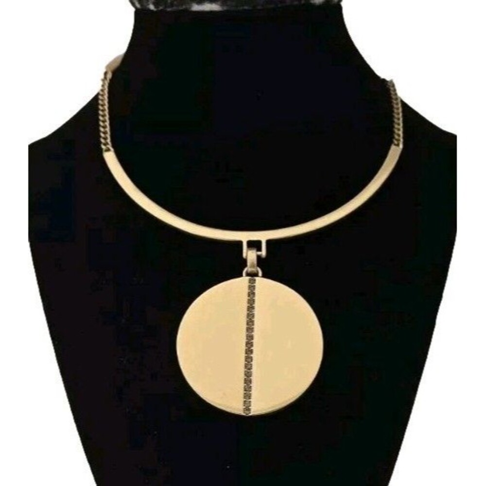 Kenneth Cole Gold Tone Rhinestones Disk Collar Necklace 14"-17.5"